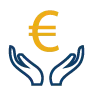 deux mains soutenant le symbol euro