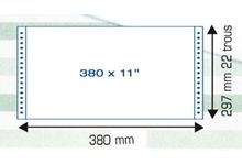 Carton de 1000 feuilles Listing zone autocopiant vert / bistre / bleu, format 380 x 11, 22 trous, fixe, 56 / 53 / 57 g, 3 plis.