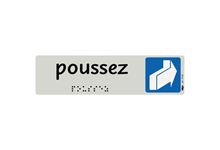 Plaque aluminium de signalisation avec texte en braille Poussez 170 x 45 mm