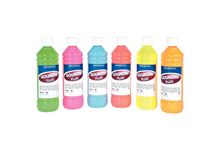 Carton de 6 flacons 500ml de gouache concentrée fluorescente, couleurs assorties + 10 pinceaux ronds