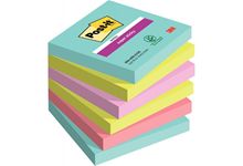 Paquet de 6 blocs de 90 feuilles Super Sticky post-it, 76 x 76 mm, couleurs Miami : bleu océan, vert