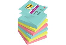 Lot de 6 blocs de 90 feuilles Z-Notes Super Sticky post-it, 76x76 mm, couleurs Miami : bleu océan, v