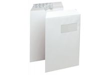 Boîte de 250 pochettes vélin blanc C4 229x324 90g/m² fenêtre 50x110 bande de protection