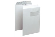 Paquet de 50 pochettes blanches 229x324mm 90g bande siliconée fenêtre 50x100mm