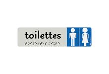 Plaque aluminium de signalisation avec texte en braille Toilettes Hommes Femmes 170 x 45 mm