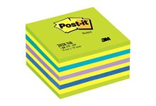 Cube de 450 feuilles de notes post-it repositionnables 76 x 76 mm néon bleu, vert, violet et jaune
