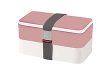 Lunchbox rose avec 2 compartiments + couverts blancs
