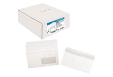 Boite de 500 enveloppes blanches 110x220mm 80g bande siliconée fenêtre 45x100mm