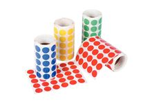 Lot de 4 rouleaux de maxi gommettes adhésives rondes diamètre 20 mm, couleurs vives assorties