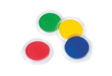 Lot de 12 encreurs, diamètre 9 cm. 4 couleurs assorties : bleu, vert, jaune et rouge