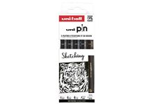 Pochette de 5 feutres pigment Uni Pin noir Sketching