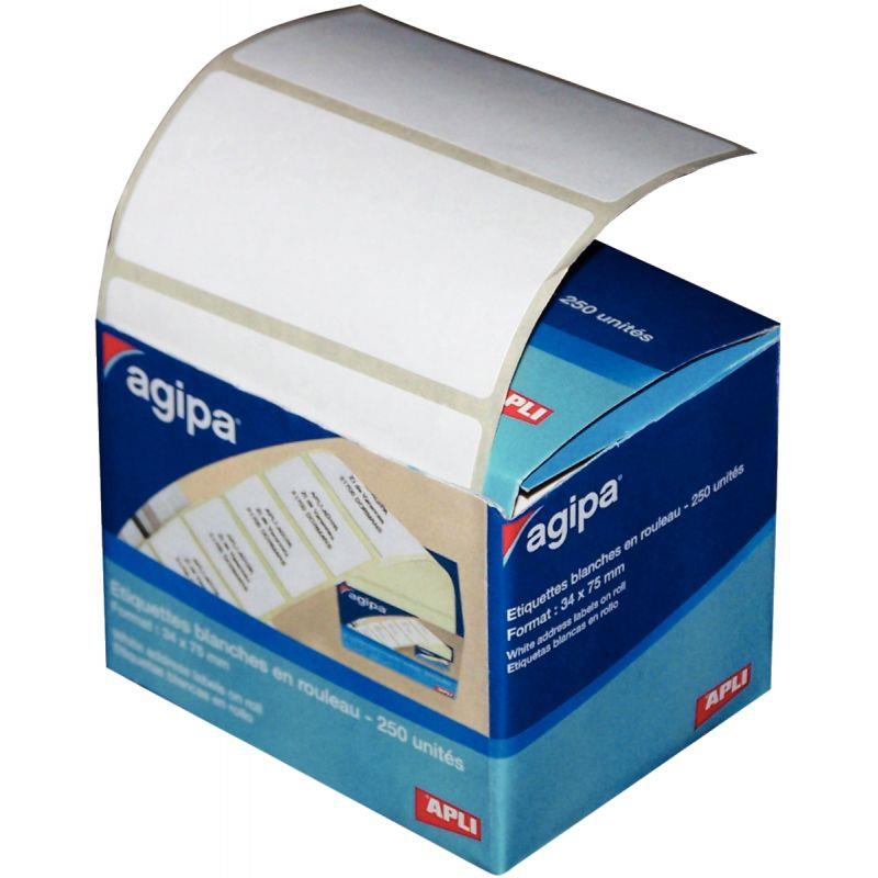 Image de  Boîte 1 rouleau de 250 étiquettes d''expédition rectangulaires blanc 34x75mm 