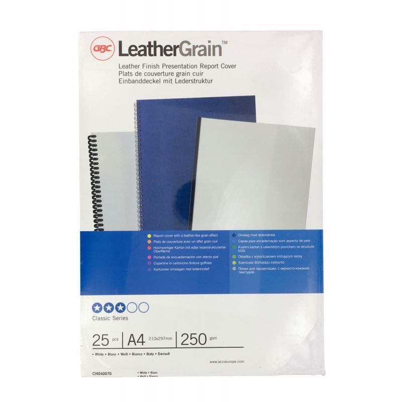Image de  Paquet de 25 couvertures grain cuir 250 gr/m² format A4 blanc 