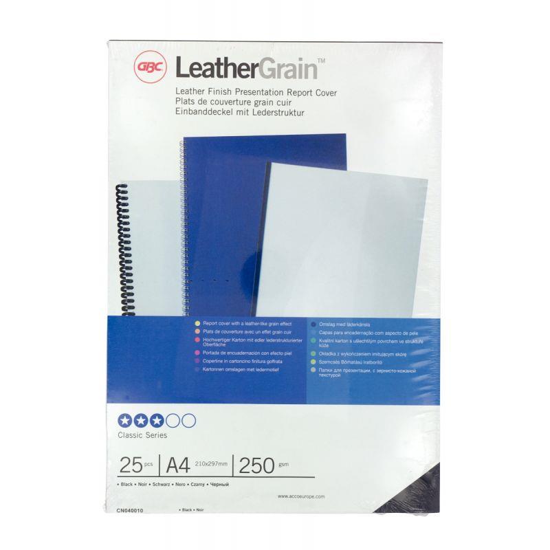 Image de  Paquet de 25 couvertures grain cuir 250 gr/m² format A4 noir 