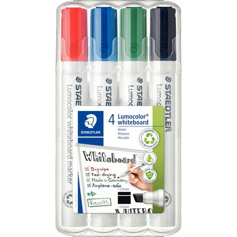 Image de  Blister de 4 marqueurs tableaux blancs Lumocolor biseauté assortis 