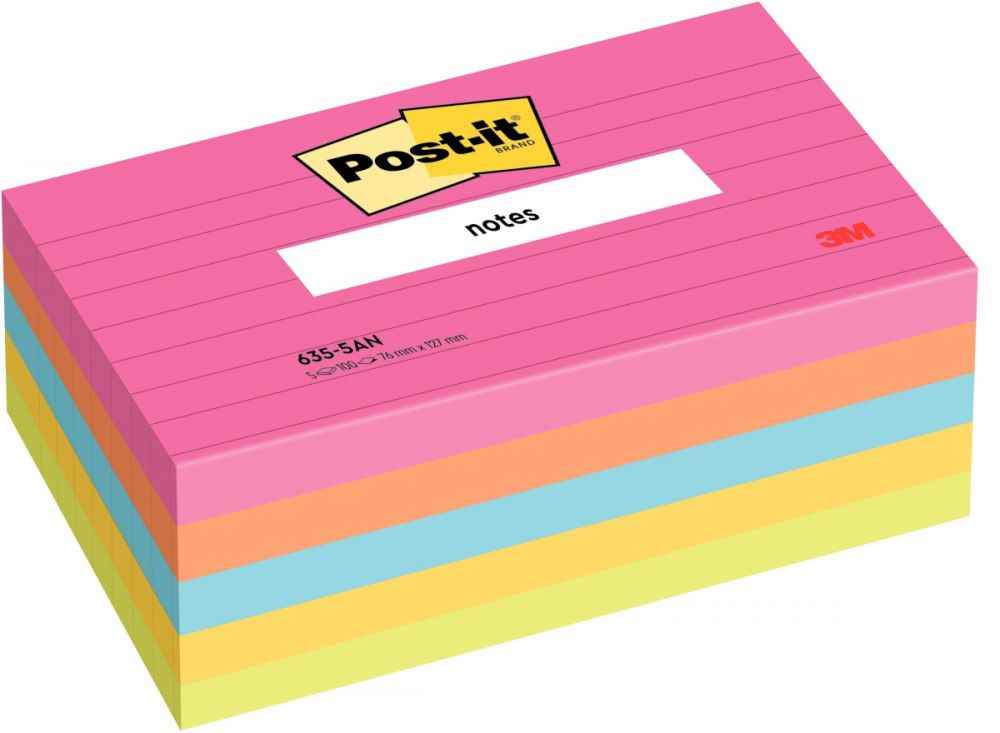 Image de  Paquet de 5 blocs post-it 100feuilles lignées 76x127 assortis 