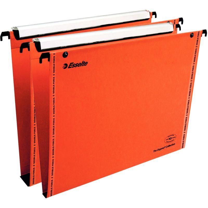 Image de  Paquet de 10 dossiers suspendus ESSELTE en kraft recyclé 240g pour tiroir, dos 15 et 30 mm, orange 