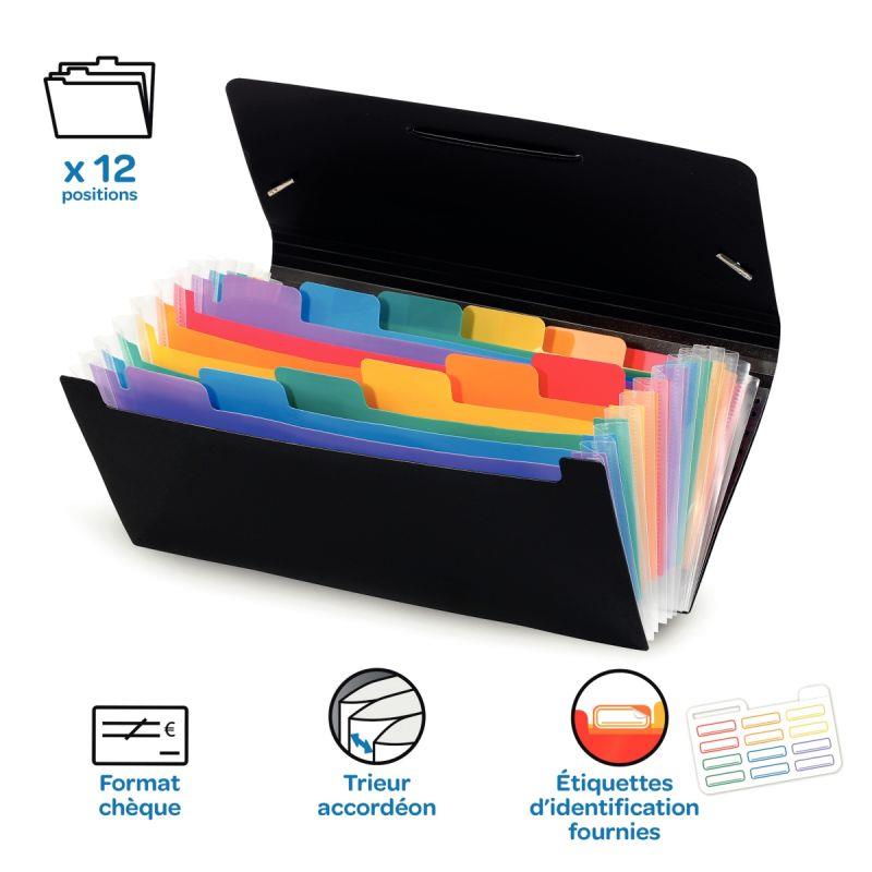 Image de  Trieur extensible format chèque RAINBOW CLASS en polypropylène, 12 compartiments, noir 