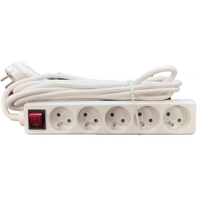 Image de  Bloc de 5 prises avec bouton marche/arrêt 4m blanc 