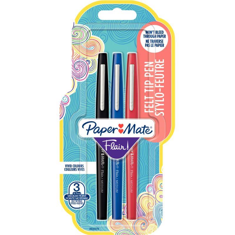 Image de  Blister de 3 feutres Flair bleu, noir, rouge 