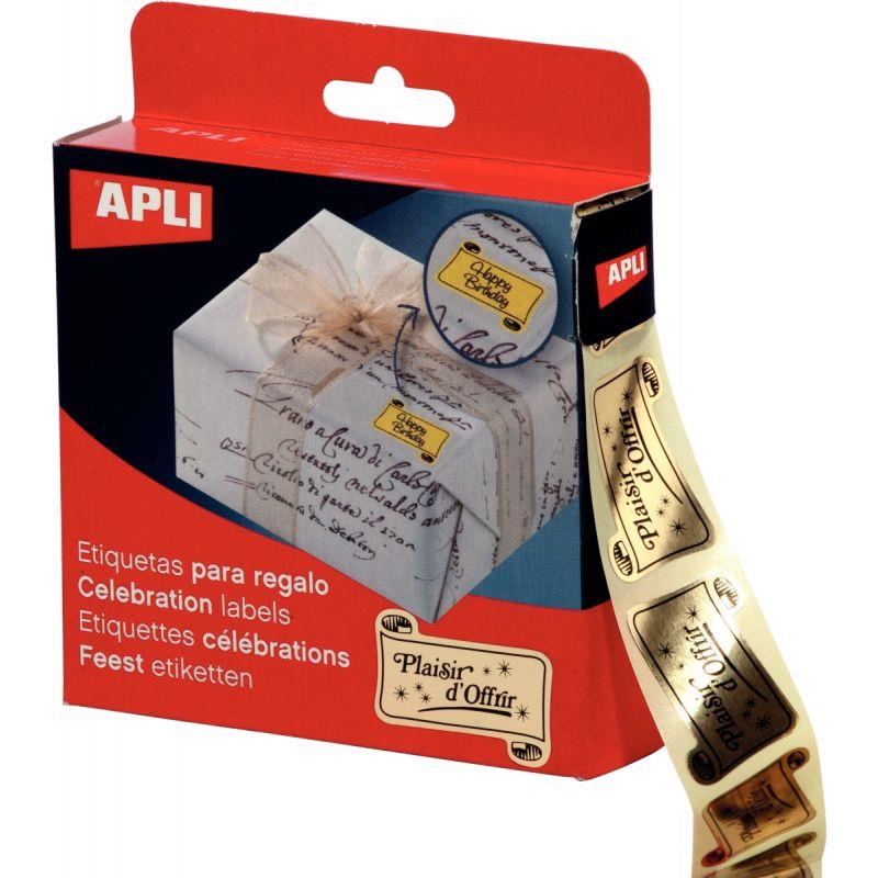 Image de  Rouleau de 1 000 étiquettes célébrations Plaisir d''offrir 19x34mm or 
