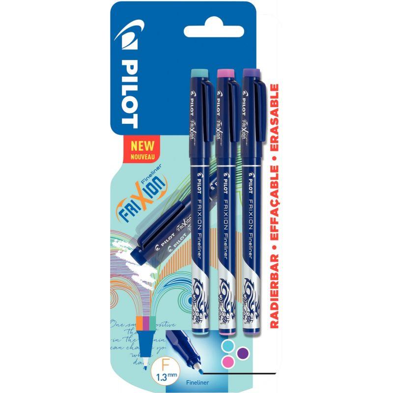 Image de  Blister de 3 rollers Frixion Fineliner turquoise rose et violet 