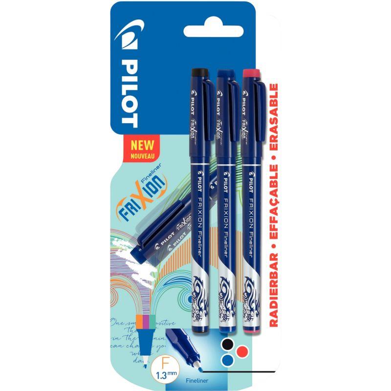 Image de  Blister de 3 rollers Frixion Fineliner bleu, noir et rouge 