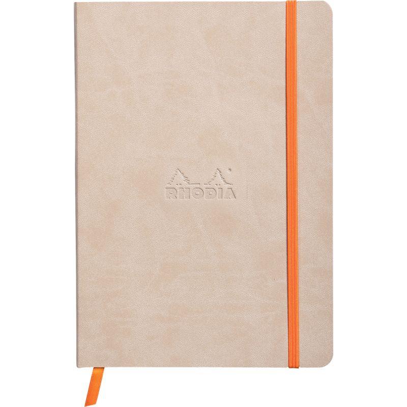 Image de  Carnet 160 pages RHODIARAMA format A5, ligné, couverture souple en simili cuir, ivoire 