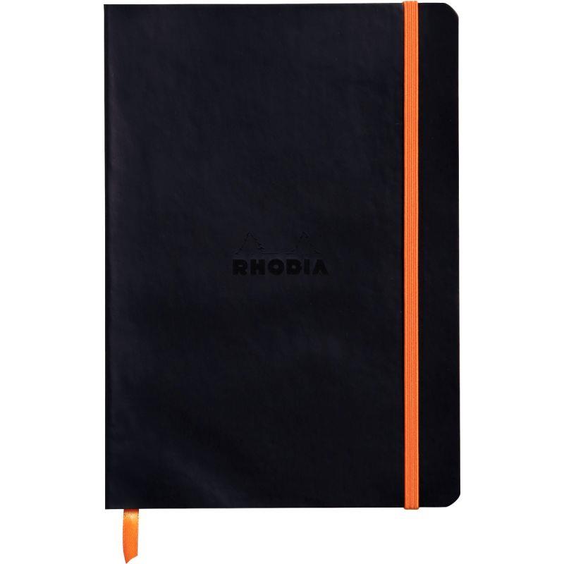 Image de  Carnet 160 pages RHODIARAMA format A5, dot (pointillés), couverture souple en simili cuir, noir 