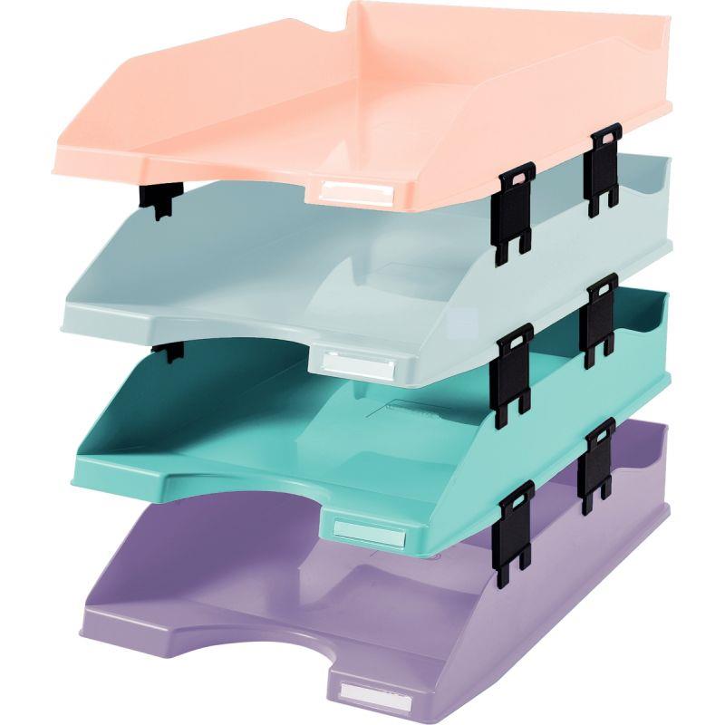 Image de  Lot de 4 corbeilles à courrier assorties pastel 