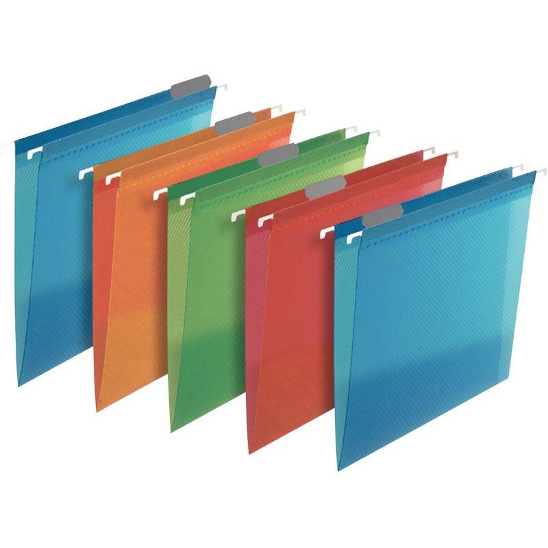 Image de  Paquet de 5 dossiers suspendus OXFORD en polypropylène pour tiroir, dos V, coloris assortis 