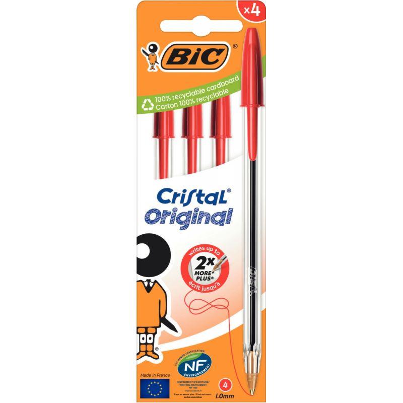 Image de  Boite de 4 stylos bille Cristal pointe moyenne rouges 