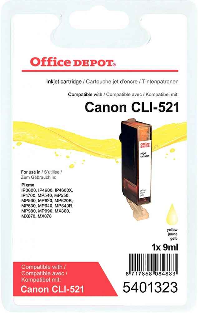 Image de  Cartouche jet d''encre compatible Office Dépot équivalent Canon CLI521Y jaune 