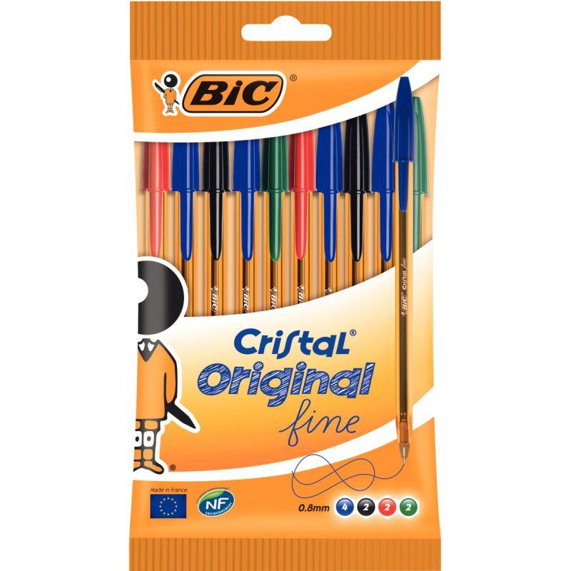 Image de  Blister de 10 stylos bille Cristal pointe fine assortis 