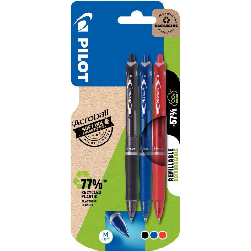 Image de  Blister de 3 stylos bille Acroball pointe moyenne assortis 