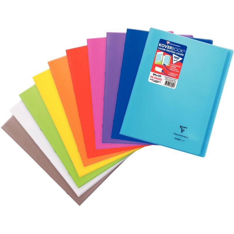 Image de  Piqûre 96 pages KOVERBOOK, format 24x32 cm, quadrillé 5x5 90g, couverture PP coloris assortis 
