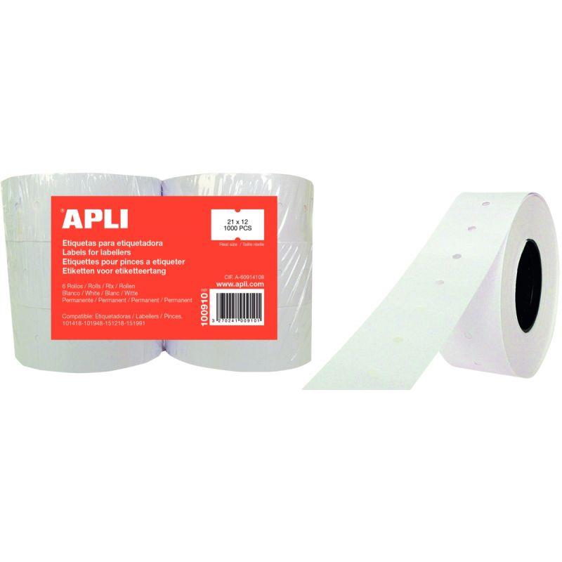 Image de  Lot de 6 rouleaux de 1000 étiquettes adhésif permanent 21x12mm coloris blanc 
