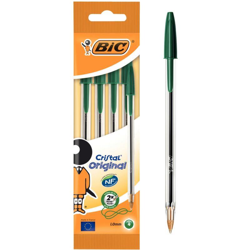 Image de  Blister de 4 stylos bille Cristal pointe moyenne verts 