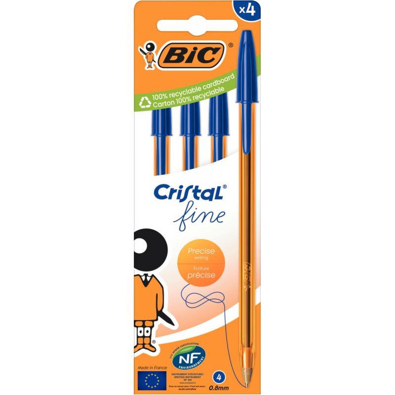Image de  Blister de 4 stylos bille Cristal pointe fine bleus 