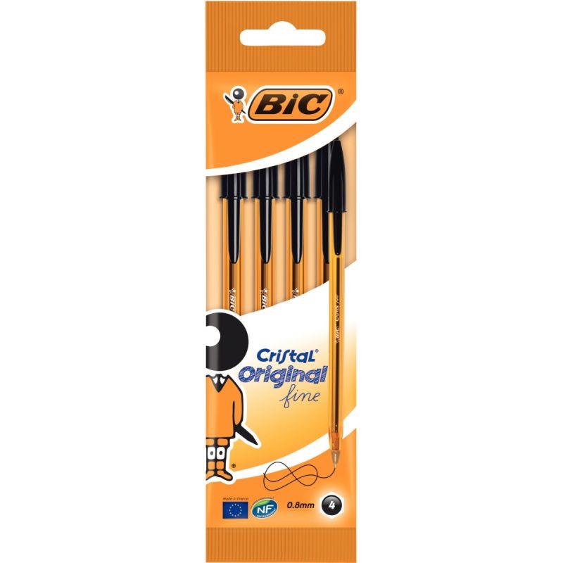 Image de  Blister de 4 stylos bille Cristal pointe fine noirs 