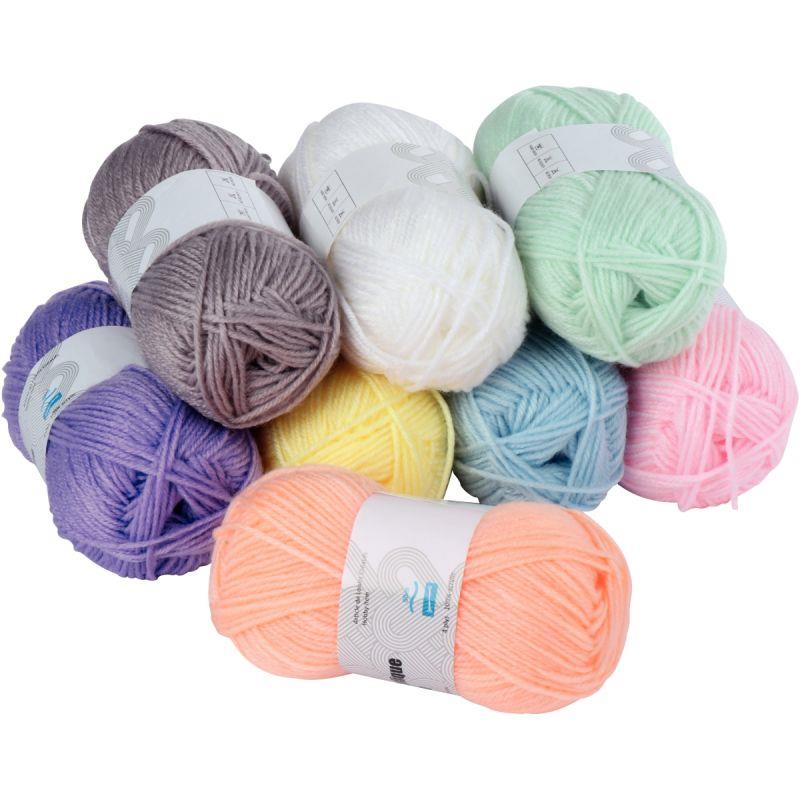 Image de  Lot de 8 pelotes de laine coloris pastel en 50 g 