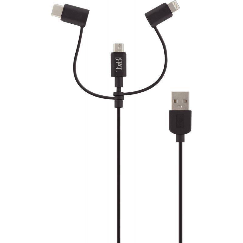 Image de  Cordon USB type A vers type C ou micro USB B ou Lightning 