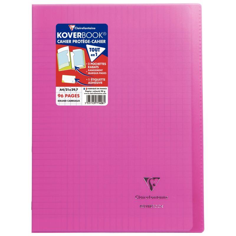 Image de  Piqûre 96 pages KOVERBOOK, format A4, seyès 90g, couverture polypropylène rose 