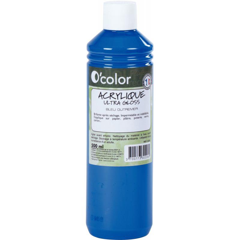 Image de  Flacon 500ml de peinture acrylique O''COLOR, bleu outremer 