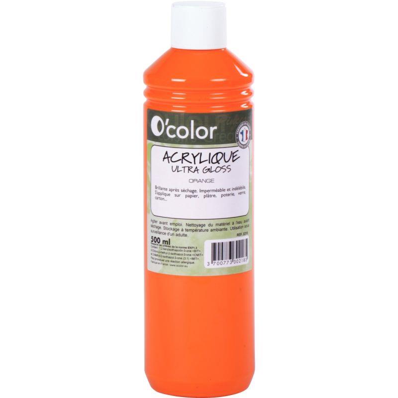 Image de  Flacon 500ml de peinture acrylique O''COLOR, orange 