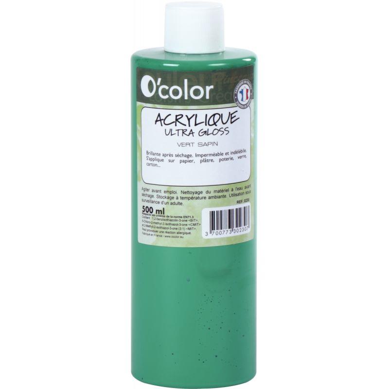 Image de  Flacon 500ml de peinture acrylique O''COLOR, vert sapin 