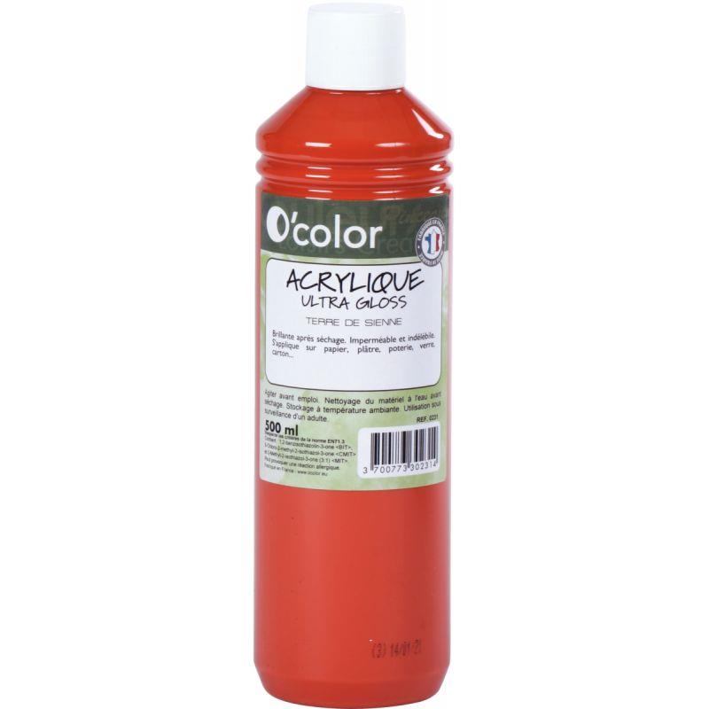 Image de  Flacon 500ml de peinture acrylique O''COLOR, terre de sienne 