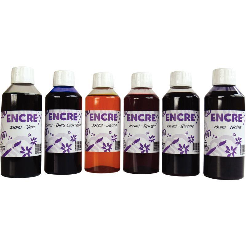 Image de  Lot de 6 Flacons 250 ml d''encres à dessiner, coloris assortis 