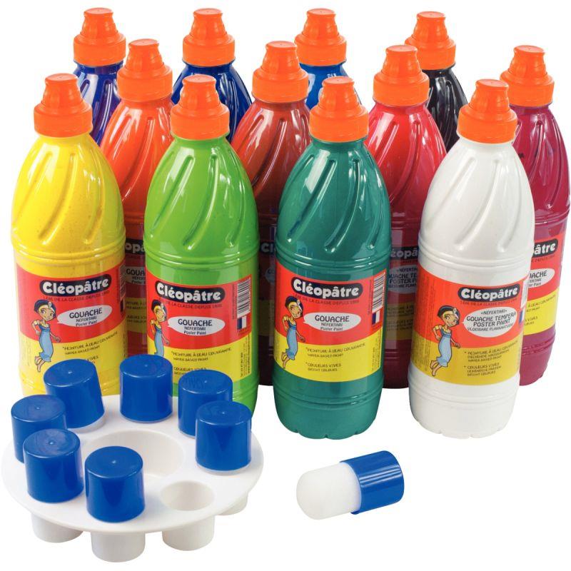 Image de  Lot de 12 Flacons 1L de gouache Néfertari Baby + palette 