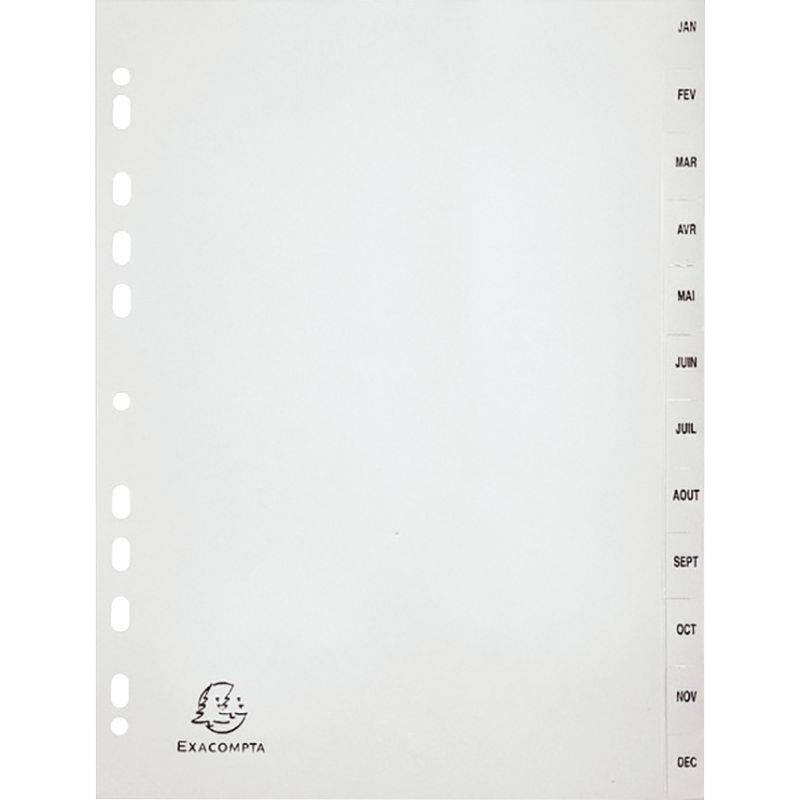Image de  Jeu de 12 intercalaires mensuels en polypropylène gris recyclé, format A4 